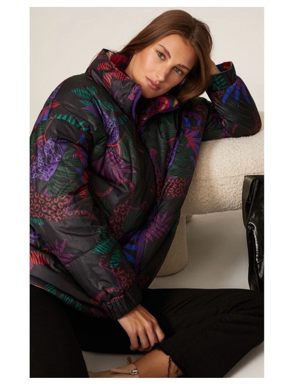 FARM Rio Vibrant Multicolor Patchwork Quilted Puffer Jacket - Picture 3 of 5